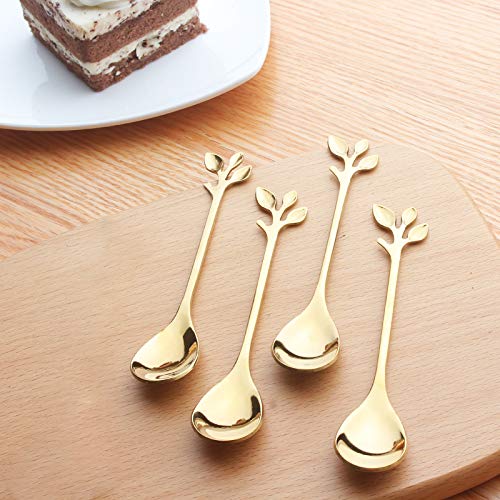 4Pcs Small Gold Tea Spoon Coffee Stirring Spoons Stainless Steel Ice Cream Spoons Sugar Appetizers Spoons, 4.7 Inches Dessert De